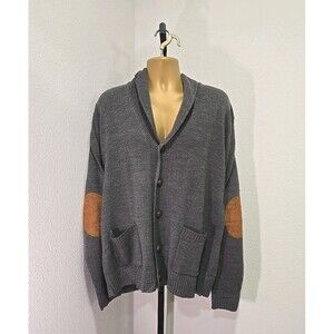 Academia Preppy Shawl Collar Gray Cardigan Sweater Elbow Patch Haband Mens Large